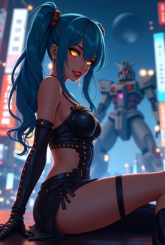 best quality}, {{masterpiece}}, {highres}, Perfect waist cut, Large breasts, Warrior girl with a small short sword on hand, Skimpy organza transparent clothes, organza elements on clothes, net clothes, leather glossy elements on clothes, dark blue hair with red highlights, (perfect nose), Seductive gaze, dark blue knee high boots on high heels with red highlights, (Best Illustration), 8k Resolution, Intricate Details, Best Quality, Realistic, Ultra Detailed, Best Lighting, Best Shadows, Ultra HD, A Necromancer style, Night, Magic, Dark Style, Vampire, (shining red eyes:1.6), masterpiece, high_res, Beautiful face, tyndall effect, photo realistic, (high detailed skin:1.2), 8k uhd, dslr, high quality, Photograph, high resolution, 4k, 8k, Bokeh, absurdres, ponytail contorted, best ratio four finger and one thumb, front view, dark blue hair gorgeous, perfect proportional skinny fitness body, full body view, wet skin, wet clothes, dark cathedral baground scenery, huge bobs, belly muscle, long fit perfect legs, fishnet dark red Stockings, realistic reflection in the water