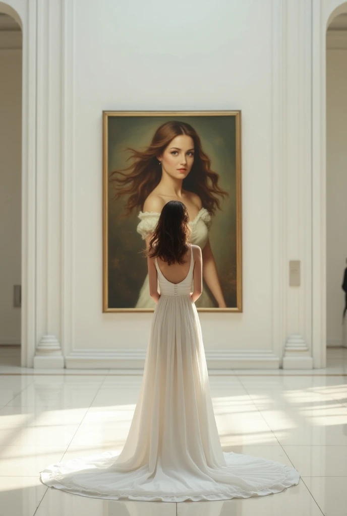 <lora:opt-alyssacampanella2010s:1>opt-alyssacampanella2010s, posing for a painting of eve in the garden of eden, easel with canvas of painting with artist hand holding a brush in the foreground