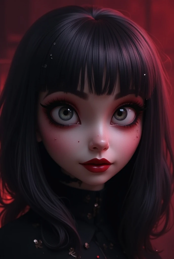 cuadro de una mujer pelirroja y delineador de ojos negro, punk doll, inspirado por Mab Graves, inspirado en Nara Yoshitomo, gothic girl, large eyes with eyelashes, Ojos grandes detallados, gothic girl face, gothic girl, goth face, Creepy Gothic portrait, inspirado en Mark Ryden, Surrealismo pop lowbrow, inspirado por Margaret Keane