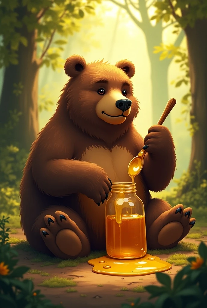 bear eating honey, bee, cinematic light --auto --s2