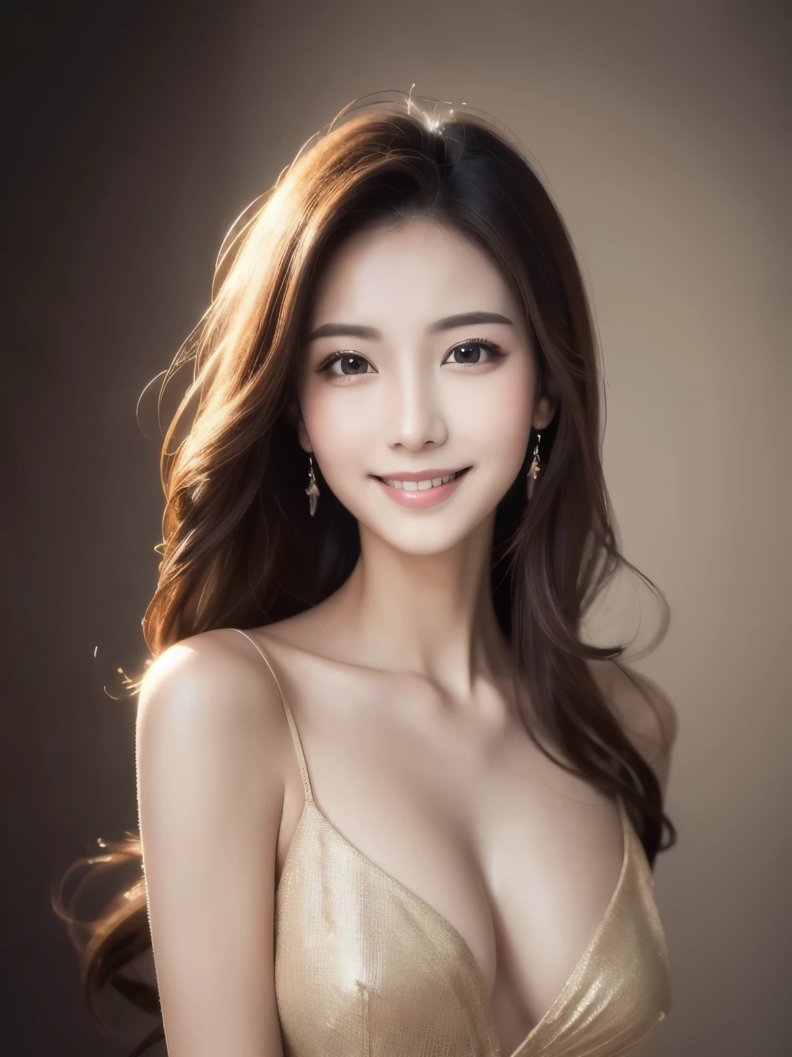 1woman,beautiful vintage color, ((smile)),instagram (photorealistic, high resolution:1.4), ((puffy eyes)),((long hair)), looking at viewer, , full body (8k, RAW photo, best quality, masterpiece:1.2), (realistic, photo-realistic:1.37),(sharp focus:1.2), professional lighting, photon mapping, radiosity, physically-based rendering, (pale skin:1.2),portrait, (simple background:1.4), solo, upper body, realistic,(masterpiece:1.4),(best quality:1.4),(shiny skin),makeup,smile(skinny,closed mouth,shy :1.3) 
