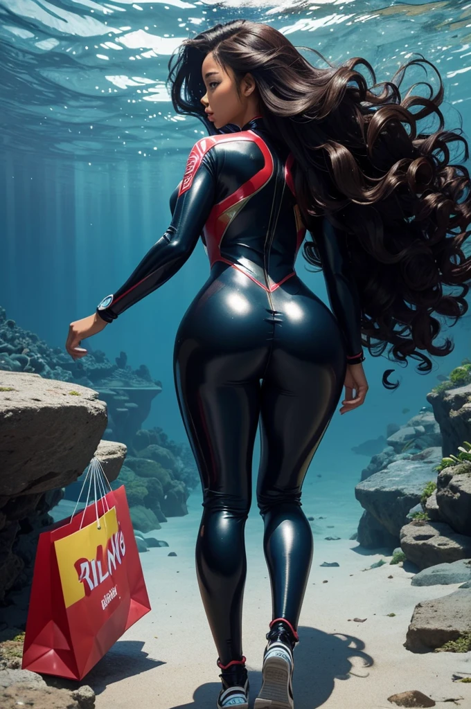 (((medium shot:1.5)))photo of a 30 years old mermaid (((from behind back turned Looking at viewer over shoulder, small waist, medium hips, perfect ass,focus on lower body:1.5 ))) modelshoot style, (extremely detailed), (CG unity 8k wallpaper), Intricate, High Detail, Sharp focus, dramatic, ((photorealistic)), ((detailed pupils:1.2),warm smile, suntan, bronze skin, (full body shot, 8k, RAW photo, best quality, depth of field, ultra high res:1.2), (absurdres, intricate, photorealistic, masterpiece, ultra-detailed:1.3, cinematic lighting), shot at eye level, photography on a Fujifilm X-T4 with a 50mm lens, indoors, modelstyle photography setting,wide depth of field, , ( very long (Brunette):1.5) hair, coralbug red filigree, glowing stardust , sparkling particles, lively coral reef wearing a dress of coralbug red filigree, <lora:coralbug:1.3> <lora:underwater-photos:0.8> underwater, photo