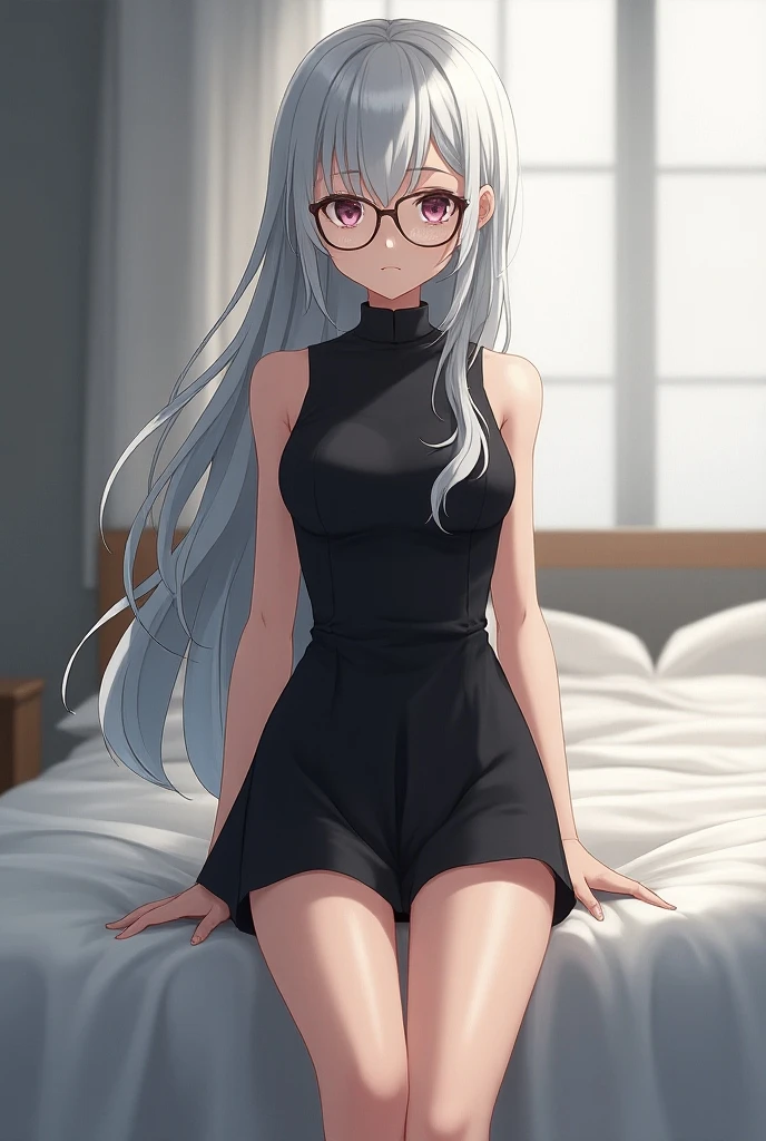 (Highest quality:1.1), (masterpiece:1.4), (Absurd:1.0),
One Girl, Todoroki Fuyumi、White Hair、Medium-long hair、ponytail、Glasses、Medium chest、Looking at the audience、Bedroom、(blush:1.2)、Embarrassed expression、((pantyhose))、((Knitted dress))、((sit))、
