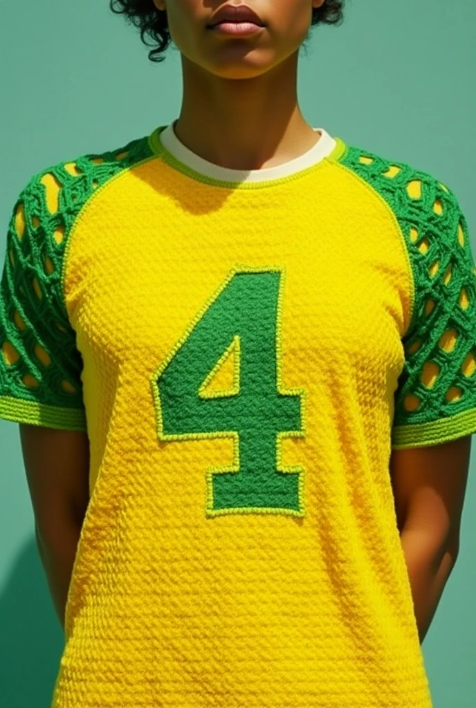 Half green and half yellow t shirt from the front