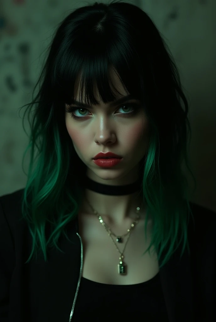 A girl with green hair dressed in a 1900 attire poses as the Joker, with detailed green suit and Joker makeup. The image is inspired by 1900 photography portraits, capturing the essence of vintage aesthetics. The girl embodies the mischievous and mysterious persona of the Joker, adding a touch of suspense and intrigue to the scene. The green hair contrasts against the monochromatic background, making it the focal point. The girl's expression perfectly embodies the essence of the Joker's character, portraying a sense of madness and unpredictability. The detailed and realistic depiction of the girl's features, including her eyes, nose, and lips, adds depth and dimension to the image. The lighting is subtle yet dramatic, accentuating the girl's face and creating a captivating atmosphere. The overall image quality is of the highest standard, with ultra-detailed rendering and a photorealistic finish, akin to a masterpiece. The art style combines elements of portraiture, photography, and vintage aesthetics, resulting in a unique and captivating visual experience