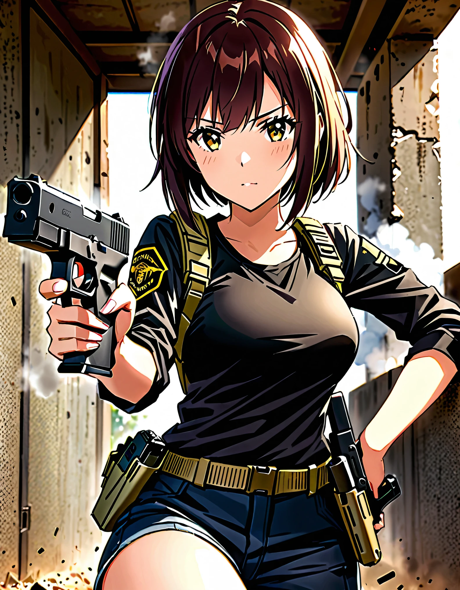  A mercenary girl holding a pistol, glock17, silenced pistol