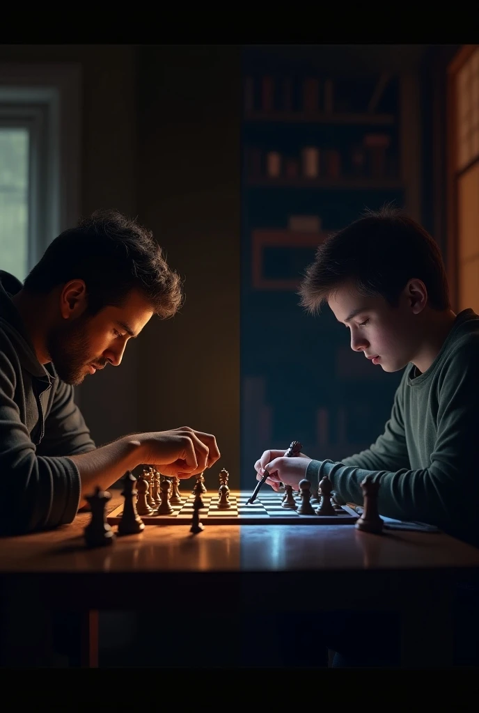 Two boys playing chess