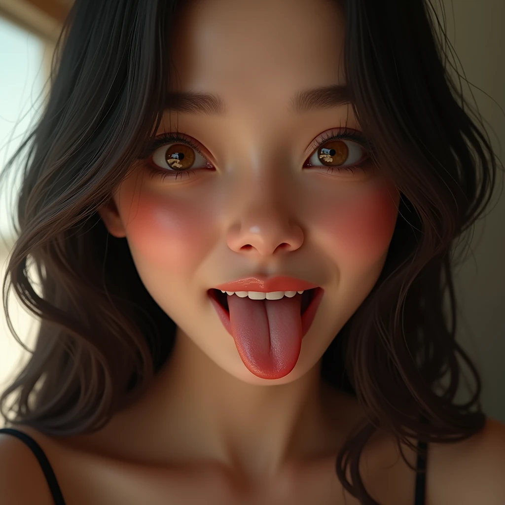Smooth Short Hair、No clothes、Completely naked、Big Breasts、
One girl, Simple Background, Black Hair, Sticking out tongue, Highest quality, R-18
