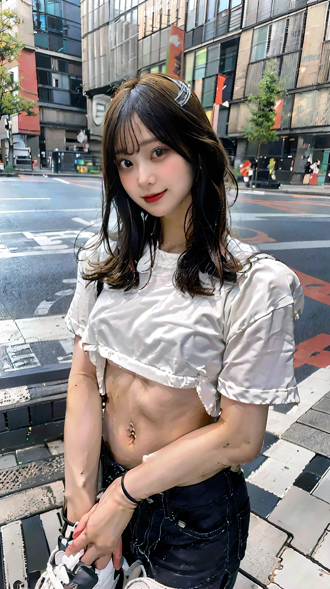 (masterpiece, highest quality:1.4), Award-winning portraits, 8K, 85mm, alone, Beautiful Face, Delicate girl, grace, Sophisticated, cute, , Watching the audience, 15 yw photo, Disorganized, HDR, Background bokeh、(((flat 、thin and delicate body、A childish atmosphasement)))、Her shiny semi-long hair is tied up、Swinging Hairn the left cheek、large, round, dark blue eyes、Full Body、Junior idol、Nogizaka Idol、Mole under the eye、sexy、naked、topless