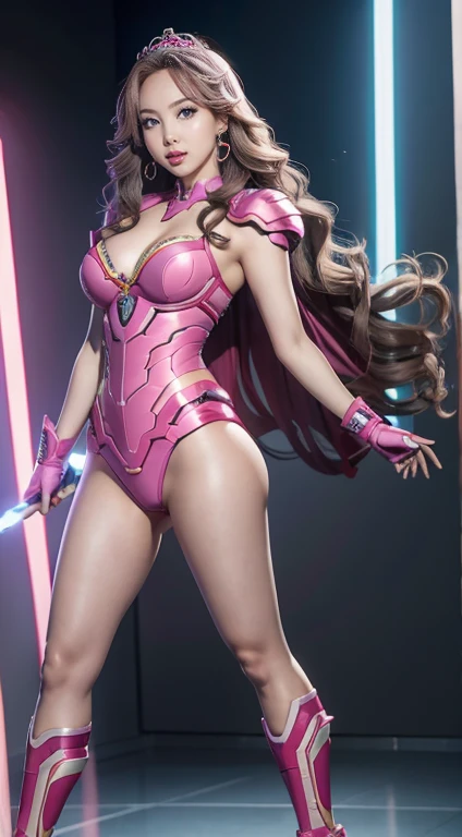 Accurate. Full Body Photo. Studio Background. 8k HD good quality image. Nayeon from Twice has an ideal body, big breast, big butt, sexy wavy body, straight long hair, wearing a pink Iron Man armor without the helmet. FULL BODY FROM HEAD TO TOE. Blowing a kiss to you (point of view). Standing in a FULL HEIGHT FROM HEAD TO TOE. 

The picture must show a complete head to toe picture of Nayeon