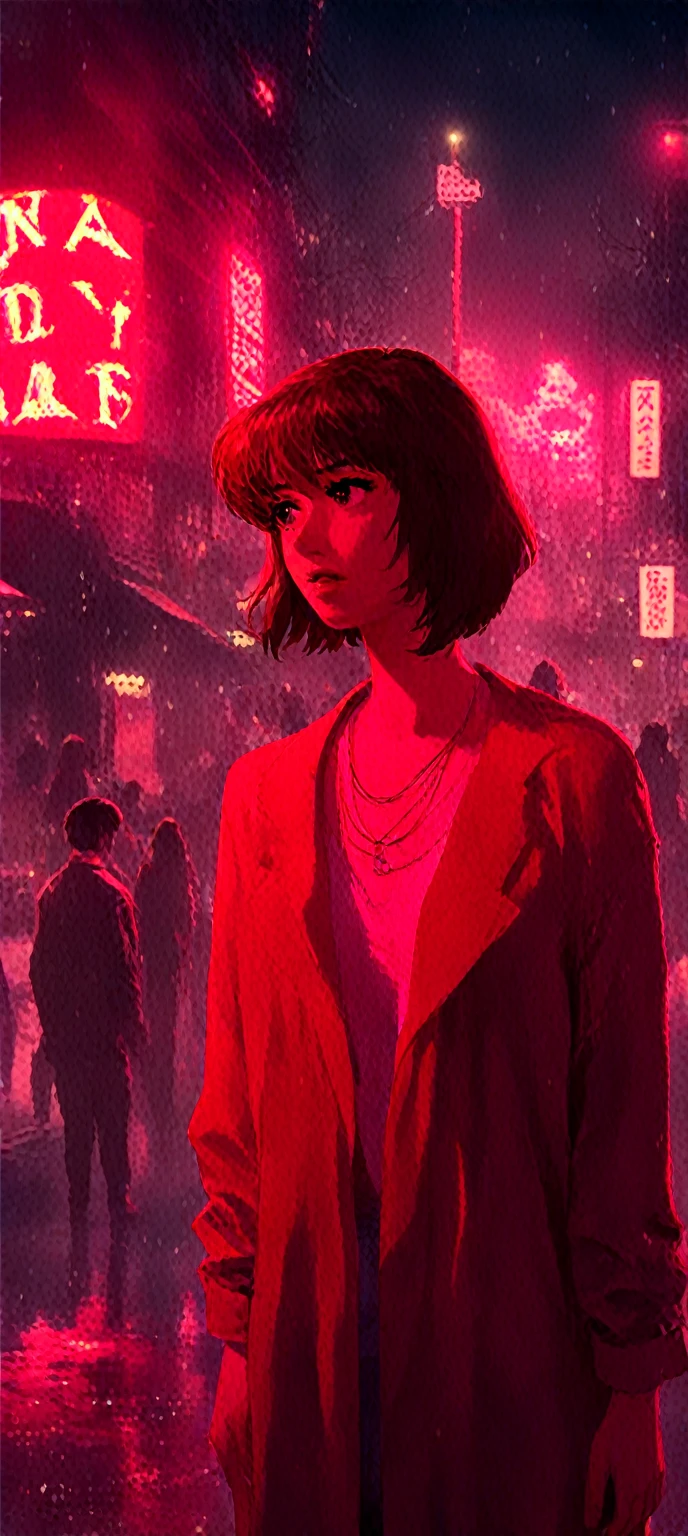 a beautiful young supermodel woman, lean body, bob hair cut, detailed face, (closeup:1.2), gorgeous, undercover agent, (wearing a retro dress:-0.3), city street, (1940s style:1.2), snowy, retro style, aesthetic, night, dim light, retro lighting, gangster, inside a nightclub, smoky foggy background