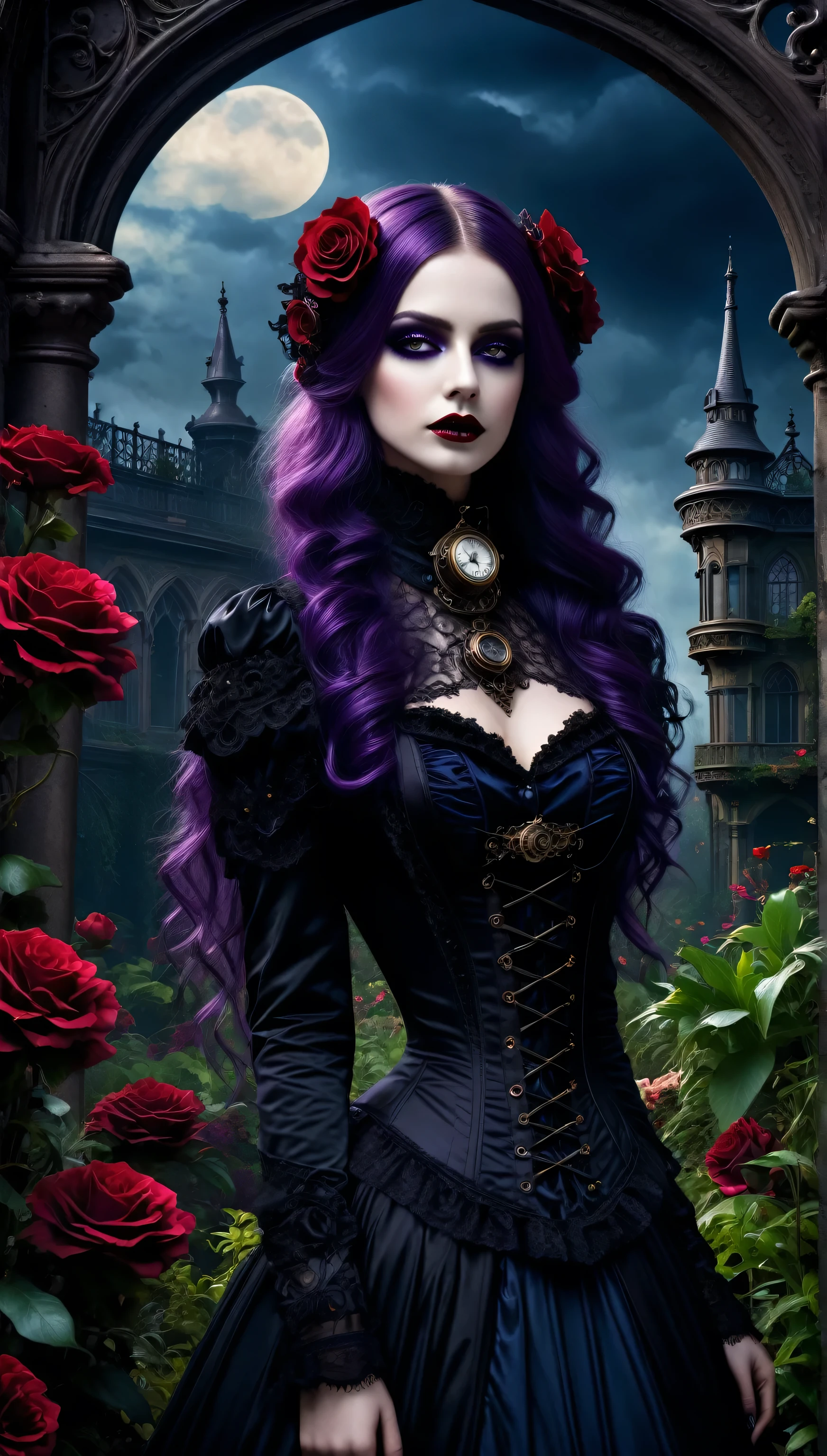 (Masterpiece, BestQuality:1,3),a photo of a highly-detailed Queen Of Hearts, covered in heavily rusted, decaying, fractured, and oxidized curved metal plates with lots of old frayed wires, ridged cables and damaged metal mesh in an atmospheric otherworldly misty wonderland hedge maze landscape