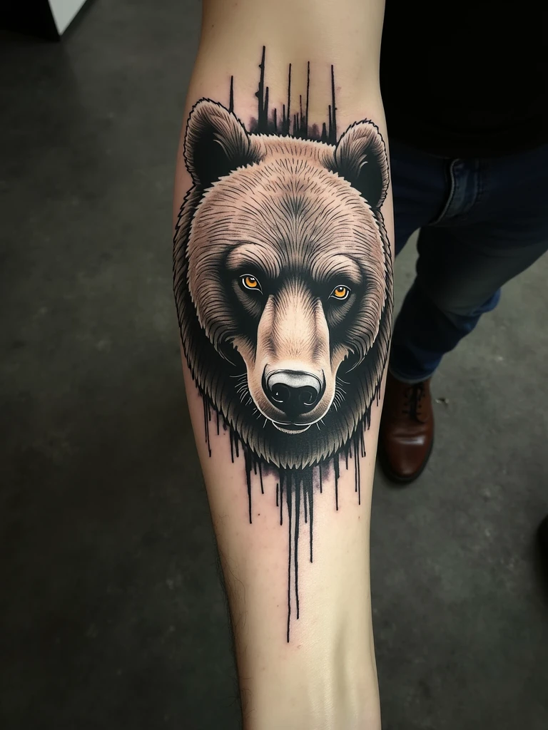 Bear tattoo,black andwhite,irate,tosen