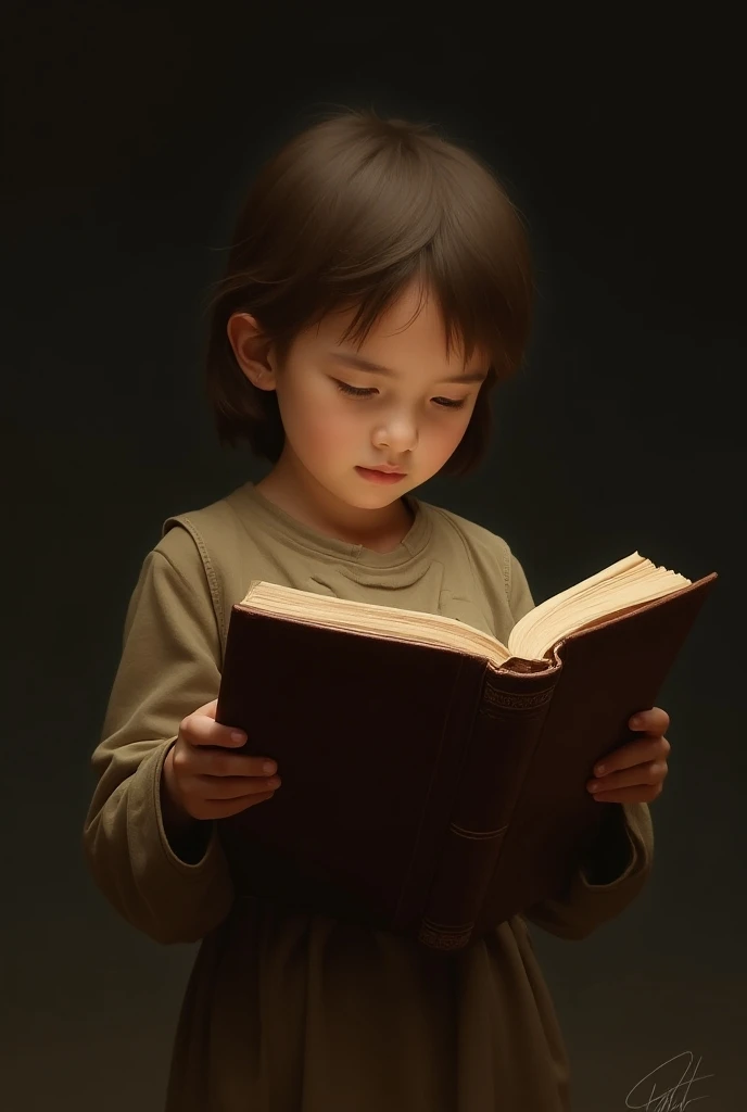 3 year old reading a book in a library