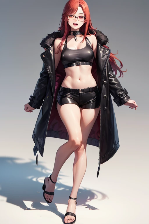 vanilla skin flesh,black hair, very messy_hair,wild_ponytail,black oversized school parka, black bandaged breasts, black sexy lingerie, chain mail wrapped in body,black necktie, medium breast,small butt,emotionless,corrupted,dynamic standing pose, zbrush sculpt , bare shoulders, bare thighs ,looking at viewer, blank background, navel exposed , bare thighs, full body, bare navel, light smirk, medium waist, white thick liquid dripping in the floor