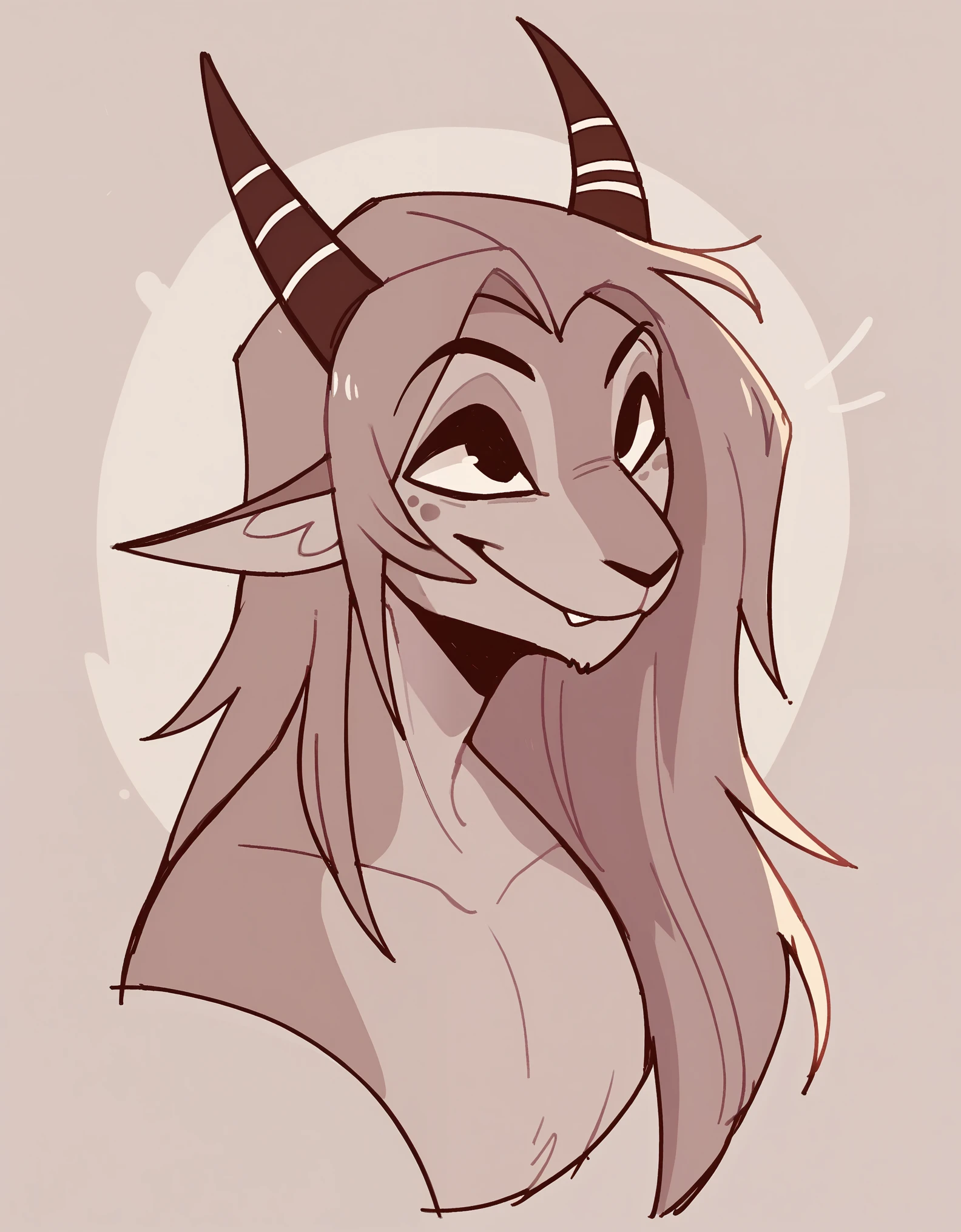 Furry sketch. Oryx from helluva boss. Happy. Male. Furry. Solo. Smiling. Long hair. Long horns