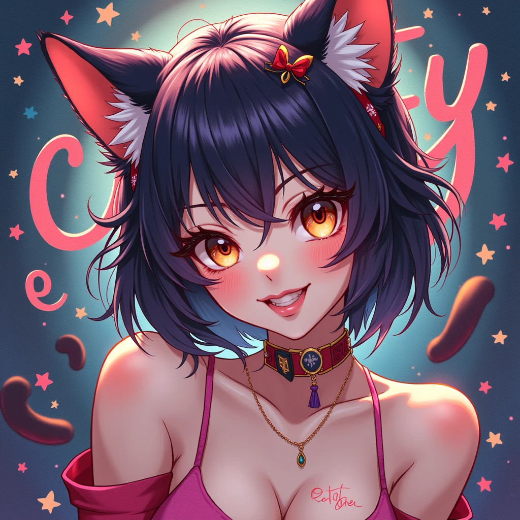 boy, cat, furry, bodyfur, tail, collar, bra, bottomless, gloves, boots, chibi, penis, testicles, sparkling eye, condom on penis, condom