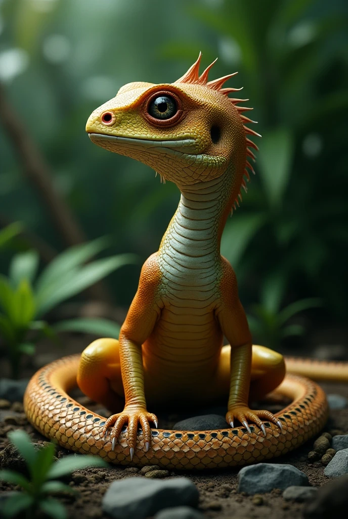 Female lizard person、Leopard Gecko Humanoid、naked、Long tail、Big Breasts、Emphasized chest、highlighted groin、Lie on your back