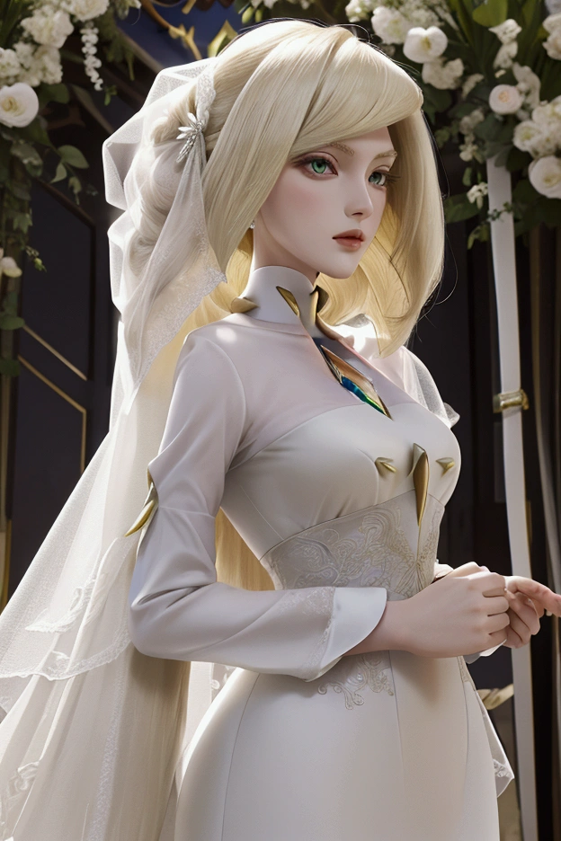 Lusamine wearing a beautiful wedding dress