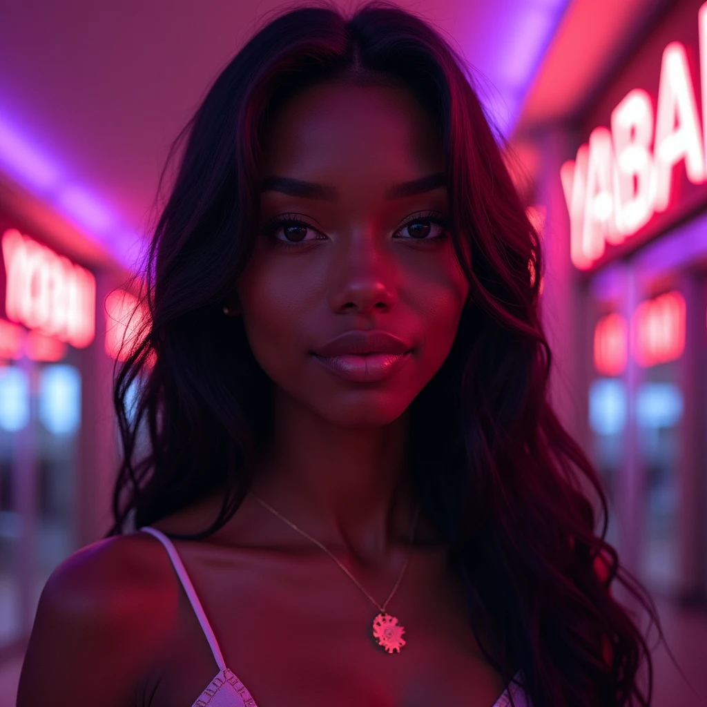 photo ultra realistic,whole body,slim ,best qualityer, work of art,black woman inspired by Barbie, skin black,beautiful face,wearing dress:0.91 and black sweatshirt, realistic smooth skin, ultra realistic skin, pastel neon, natta,dynamic lighting, on a street in Ceara, (dynamic pose:1.10), (good composition:1.10),(subtle lighting:1.10), (awardwinning:1.10), ((Breathtaking:1.10:1.35)) , ( πrim-work :1.10), (highly detailed skin:1.2),(cinematic grain:0.04),particle effects