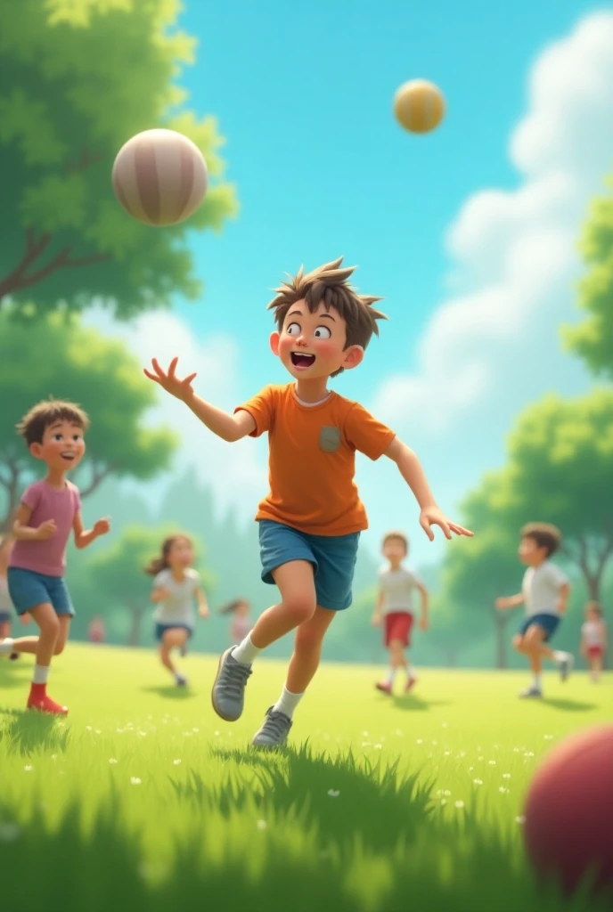 A lot of boys are playing but a small boy is watching the other boys sadly. He wants to play with them but nobody takes him. He became sad. Other boys are looking at him and laughing.