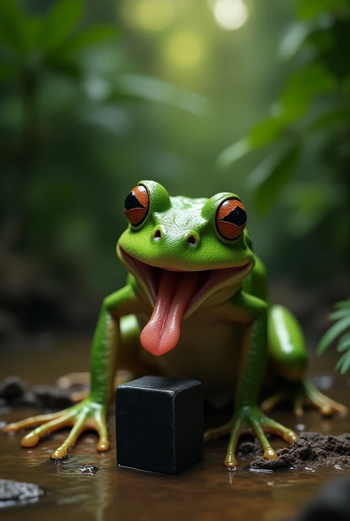 Female frog-like girl opens her mouth wide showing you her uvula and super thick slimy white Tongue 