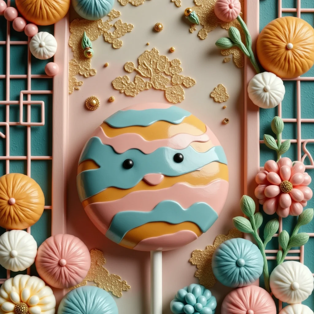 lolypop candy with eastern asian ornamental background