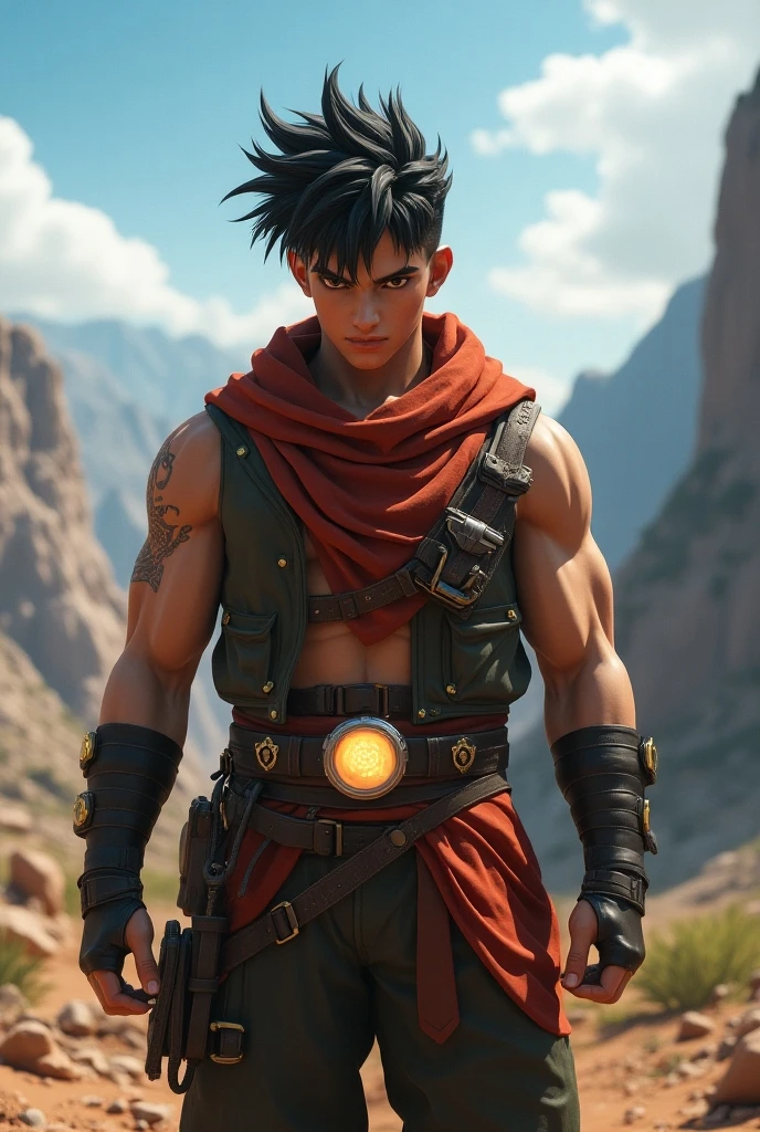 **Character Name:** Terraclaw Stoneheart
**Appearance:**
Terraclaw is a sturdy and muscular man, with sun-kissed skin and battle scars that tell tales of his bravery. His eyes are the color of fertile soil, deeply rooted and wise. He has short, tousled hair the color of coal, with earthy streaks that shimmer in the sunlight.
**Attire:**
He wears sturdy armor made of stone and metal plates, protecting his body while allowing agile movement. The armor is adorned with ancient runes embedded within, radiating an aura of earthly power. He carries a massive war hammer, with a stone head studded with sparkling gems, emitting a subtle, earthy glow.
**Accessories:**
Terraclaw wears a thick leather belt, where various pouches and pockets are attached, containing precious minerals and magical ingredients. Around his neck, he wears a moonstone necklace, seemingly capturing the moonlight and transforming it into a soft, earthy luminescence. He also sports tribal tattoos that traverse his arms and chest, symbolizing his connection with the spirits of the earth.
**Facial Expression and Posture:**
Terraclaw's face is serious, but his eyes shine with determination and a profound understanding of the earth's secrets. His posture is firm and confident, with broad shoulders and hands tightly gripping his hammer. He exudes an aura of strength and calmness, indicating his ability to control the earth and his capacity to lead with wisdom.