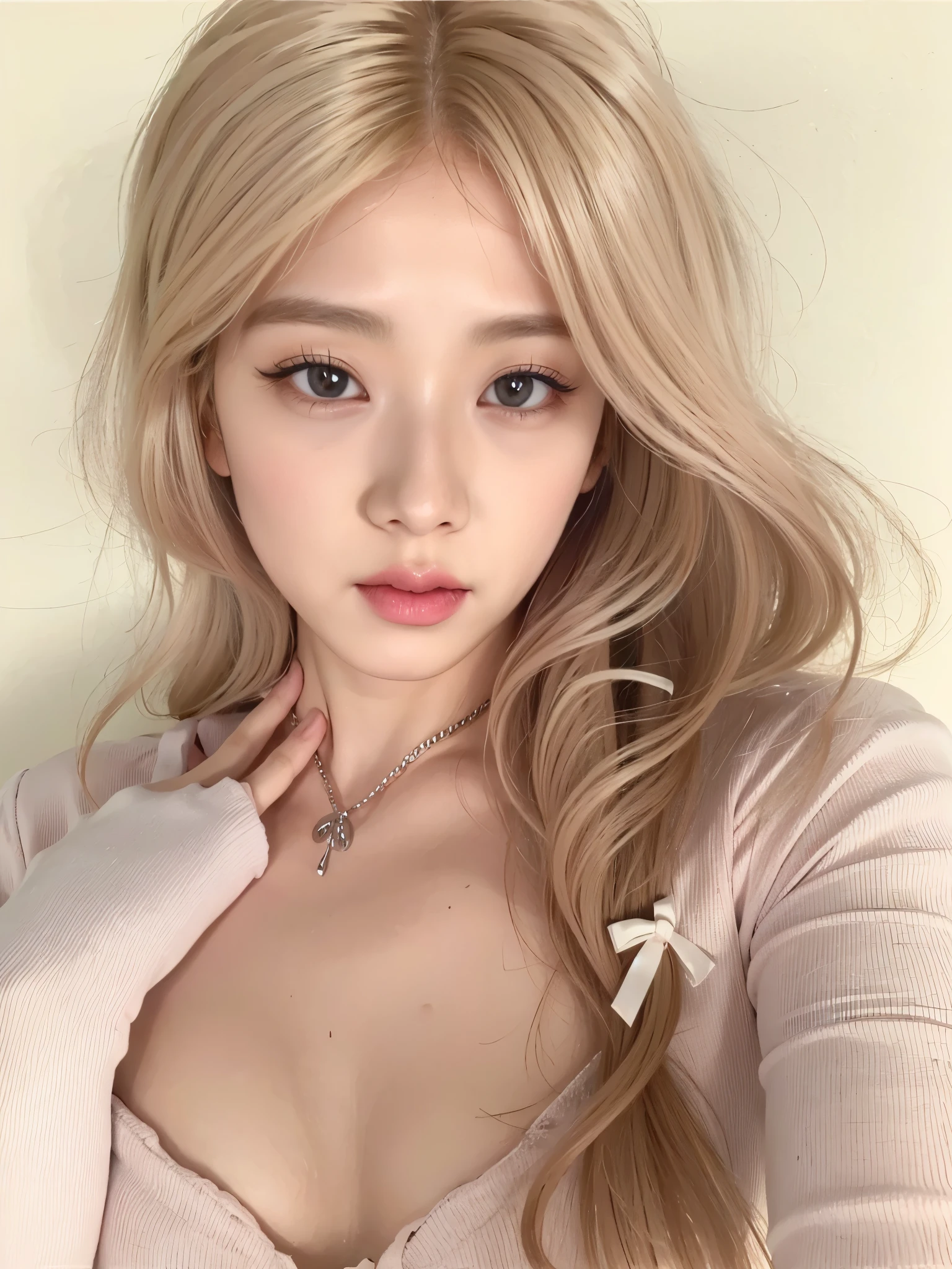 Blonde woman with long hair., retrato de kim Jisoo, maquillaje popular de corea del sur, Retrato de Jisoo de Blackpink, Jisoo de Blackpink, ulzzang, maquillaje coreano popular, cruel korean gothic girl, con el pelo largo y blanco, inspirado en Jisoo, bella delfina, Jisoo