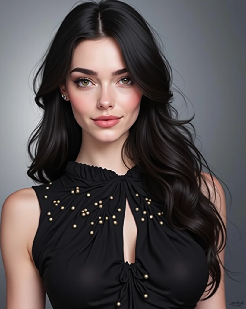 Comics, the best quality, stunning beauty, mother, black and white, she is a model, wearing a stylish dress, slim and attractive, she is 38 years old, her eyes are blue, snow-white skin, high chest --auto