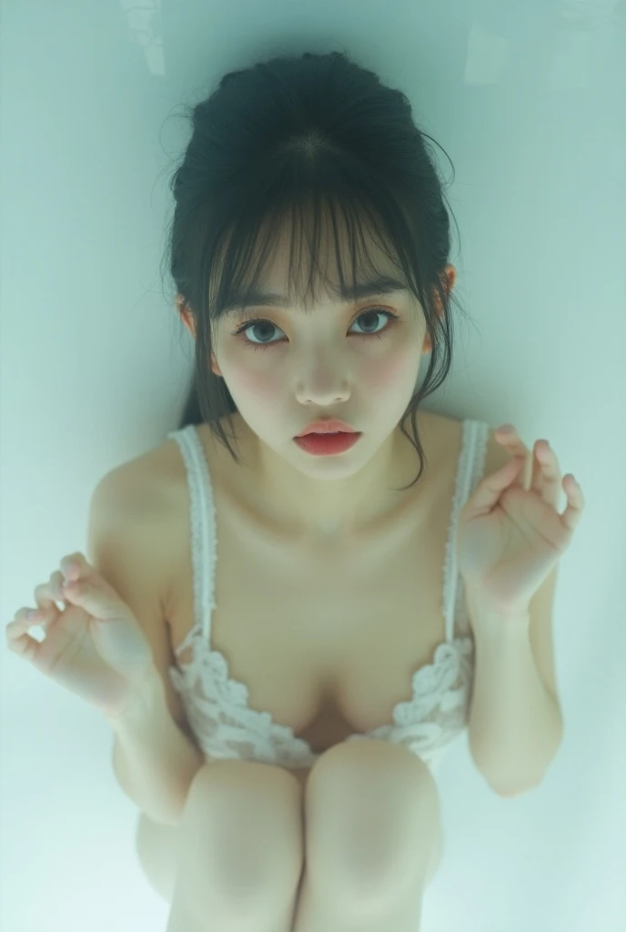 a beautiful young korean idol woman, 1girl, extremely detailed eyes, long eyelashes, beautiful detailed lips, flawless skin, elegant expression, intricate jewelry, detailed clothing, short bob blonde hair, cleavage, small breasts, (best quality,4K,8K,highres,masterpiece:1.2),ultra-detailed,(realistic,photorealistic,photo-realistic:1.37),studio lighting,HDR,vivid colors,professional photography