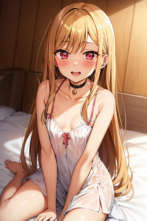 ((Best Quality)), ((masterpiece)), (be familiar with),  perfect face, indoor, bedroom,  watching viewers,
One woman, Kitagawa Marin,
Open Mouth, Ecstatic expression, blush, smile,
Small breasts,  flat chest, , , , Girl,
Long Hair,  long hair,
Leg spread,