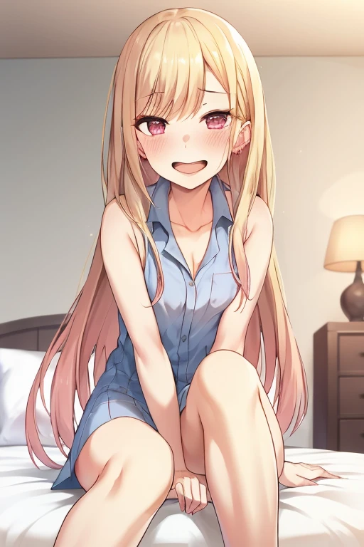 ((Best Quality)), ((masterpiece)), (be familiar with),  perfect face, indoor, bedroom,  watching viewers,
One woman, Kitagawa Marin,
Open Mouth, Ecstatic expression, blush, smile,
Small breasts,  flat chest, , , , Girl,
Long Hair,  long hair,
Leg spread,