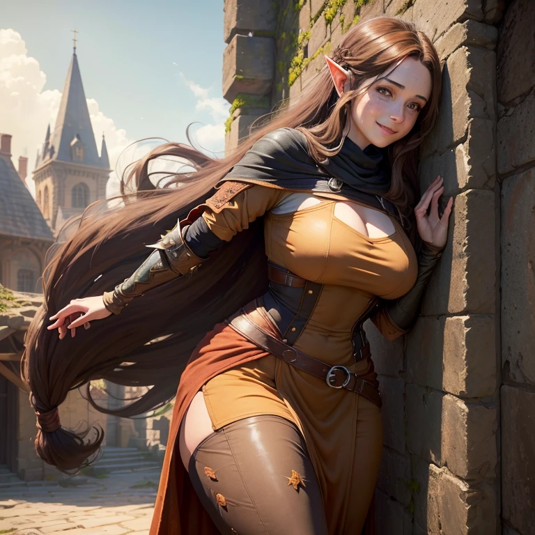 ((Best quality, 8k, Masterpiece :1.3)), sensual woman, 1girl, huge breasts :1.3, (firm abs, slender figure :1.2), dark brown hair, (outdoor, long sleeves top :1.1), ultra-detailed face, detailed lips, detailed eyes, double eyelid