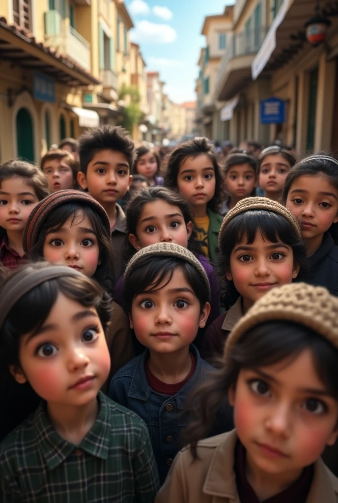 A group of children gathered together Jewish Hebrew focus on face