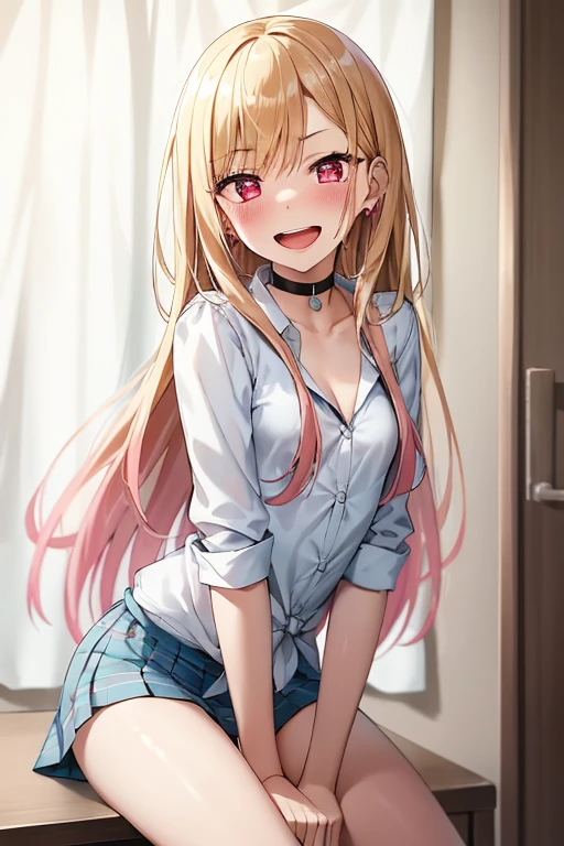 ((Best Quality)), ((masterpiece)), (be familiar with),  perfect face, indoor, bedroom,  watching viewers,
One woman, Kitagawa Marin,
Open Mouth, Ecstatic expression, blush, smile,
Small breasts,  flat chest, , , , Girl,
Long Hair,  long hair,
Leg spread,