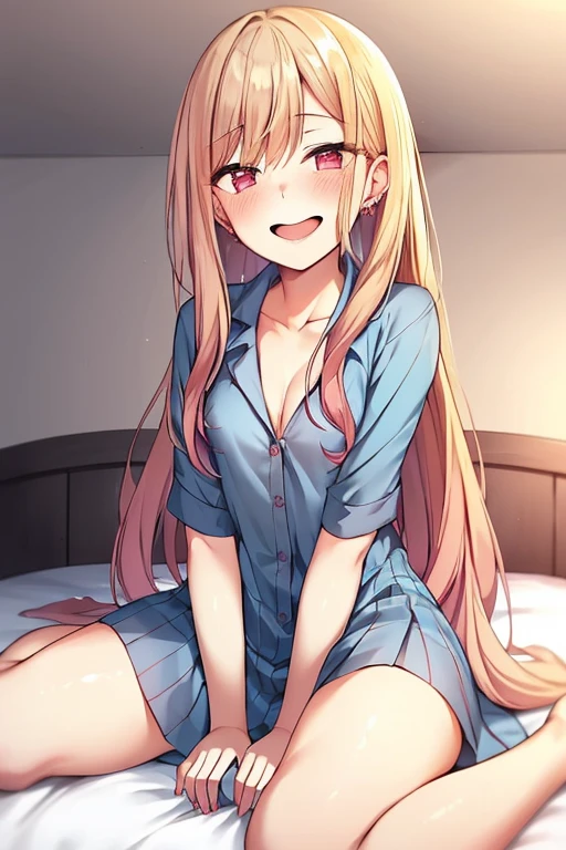 ((Best Quality)), ((masterpiece)), (be familiar with), Perfect Face, indoor, bedroom, Watching the audience,
One woman, Kitagawa Marin,
Open Mouth, Ecstatic expression, blush, smile,
Small breasts, Flat Chest, , , , Girl,
Long Hair, Long Hair,
Leg spread,