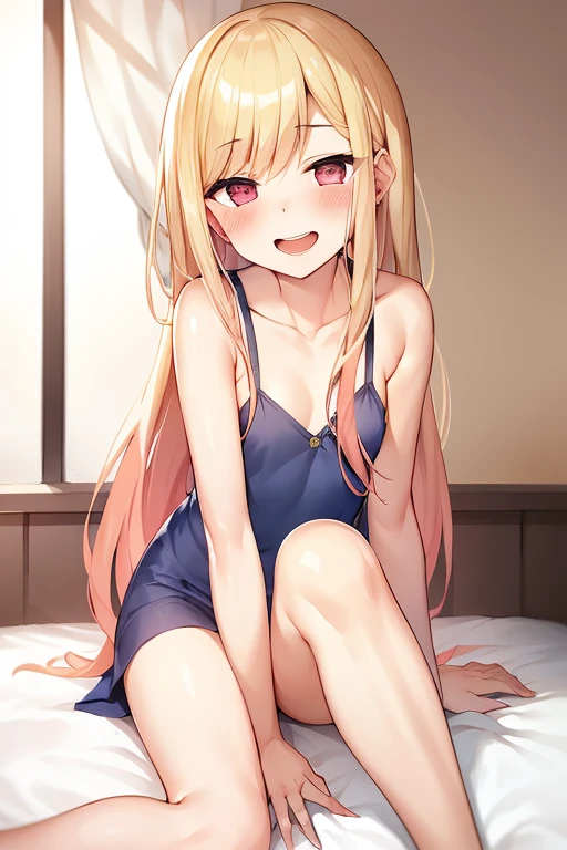 ((Best Quality)), ((masterpiece)), (be familiar with),  perfect face, indoor, bedroom,  watching viewers,
One woman, Kitagawa Marin,
Open Mouth, Ecstatic expression, blush, smile,
Small breasts,  flat chest, , , , Girl,
Long Hair,  long hair,
Leg spread,