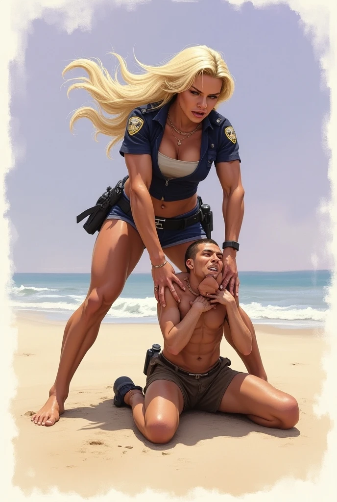 Black man riding a pale skin woman piggyback style interracial at beach 