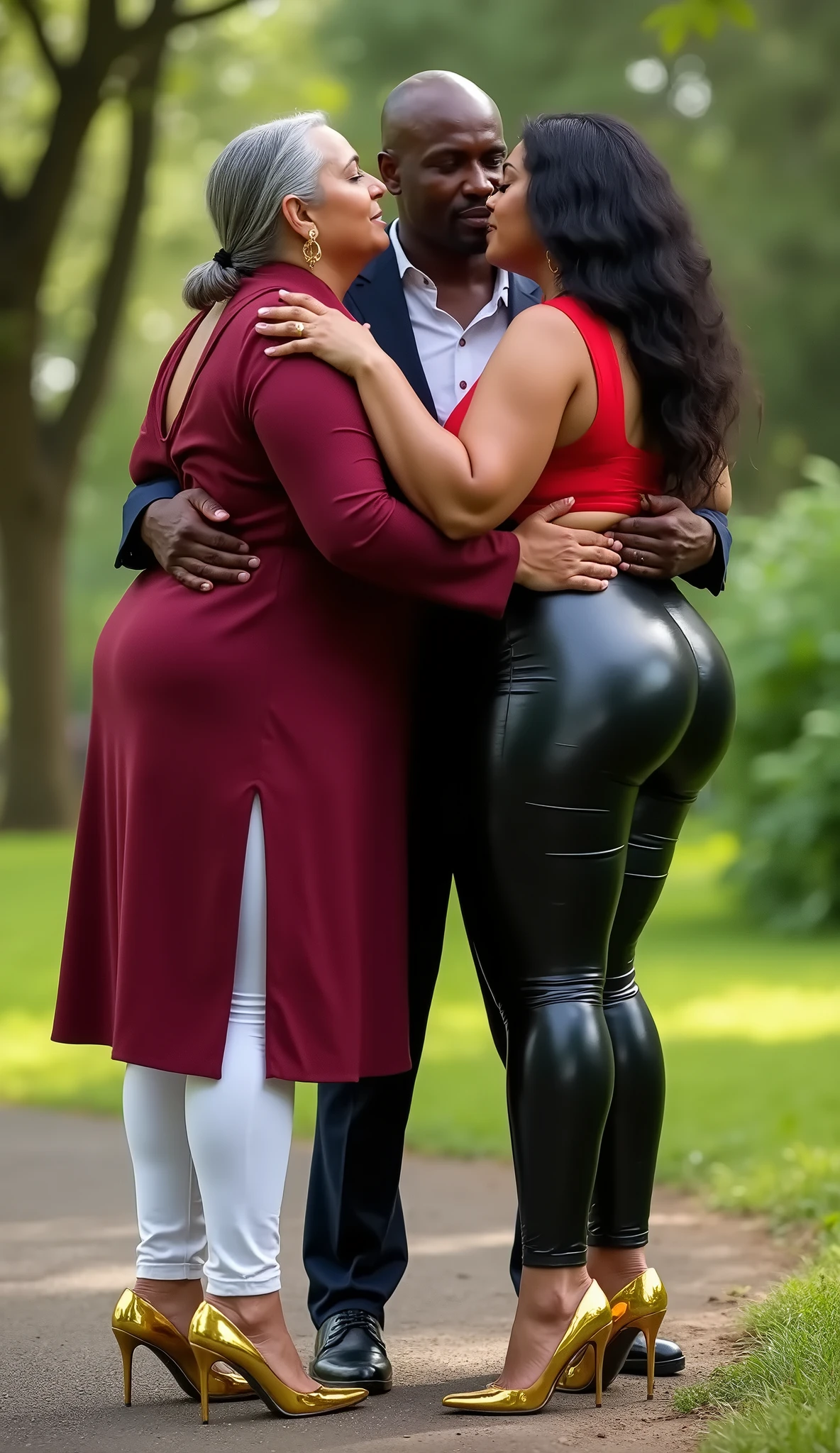 Fat couple kissing in black clothes