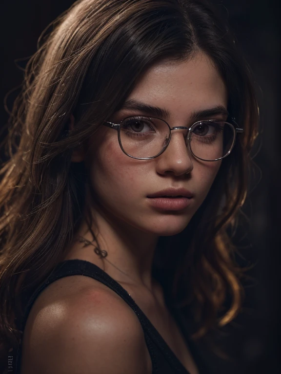 (masterpiece, best quality), 1girl, messy hair, choker, black silk pajamas, see-through, glasses, <lora:add_detail:1>