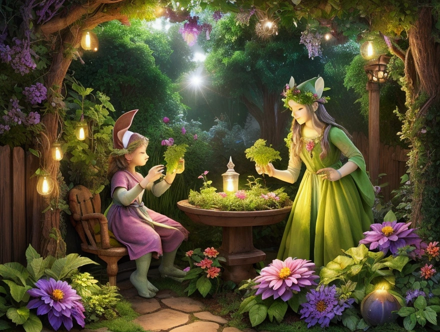 an enchanted forest, with 3 beautiful and delicate fairies, on a bonfire in the middle, eating, dining, 3 fairies --auto --s2