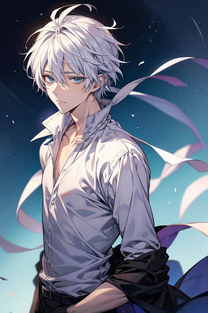 Anime image of a man with blue eyes and white hair, kaworu Nagisa ...