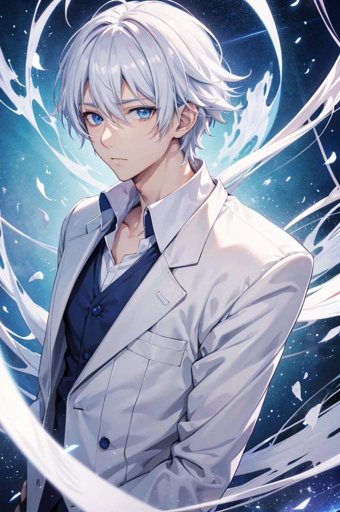 Anime Shōnen with blue eyes and a white shirt and tie, [[[[smile wickedly]]]], Anime Shōnen, kaworu nagisa, ( ( ( yoh yoshinari ) ) ), smileing nright, Young Anime Guy, Tall anime guy with blue eyes, 8K!, Anime Handsome Man, Cute anime face, Male Anime Characters
