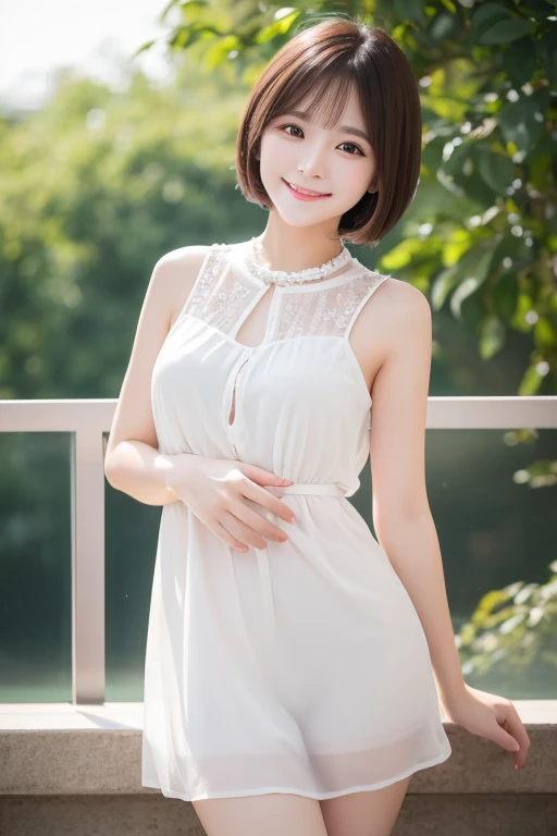 8K, Ultra-high resolution, Highest quality, masterpiece, 三分割法によるphotograph,Surreal, photograph, 1 Girl, (:1.3), pretty girl, Cute face, Beautiful eyes in every detail, 細かくdetailedに,masterpiece,, One Girl:1.2, Japan Female Announcer,whole body,Night dress, 黒絹のドレスを着てphotographを撮る女性 , wearing a Night dress,Mini length, Attractive thighs, Sensual,A carefree smile,Heal the heart,Black Hair,Short Bob,Looking at the audience、beauty,Long neck、Laugh a little、Please close your mouth and laugh、(((Ideal body type))),A cup small breasts :2,、Portraiture:2、Perfect Anatomy、鮮明なdetailed、detailed、Surreal、Light and shadow,Strong light