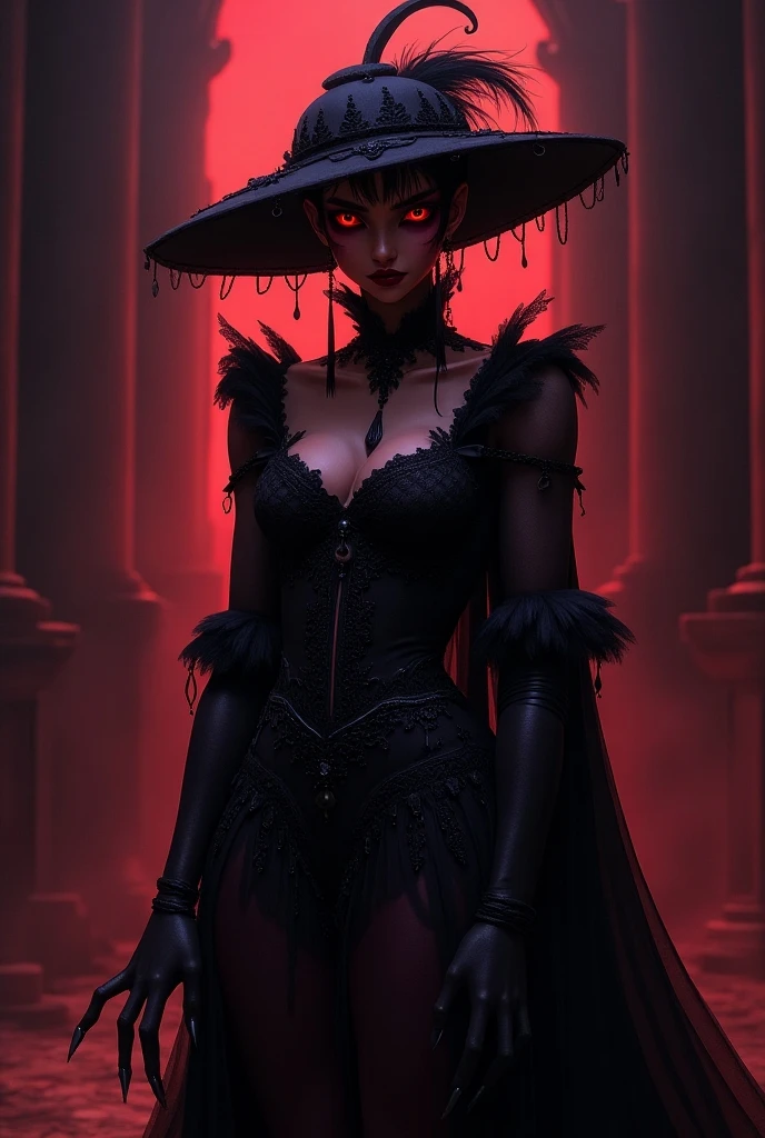araffe dressed in a black and red costume with a spider web net, dark goth queen, beautiful vampire female queen, portrait of a dark goddess, dark goddess with six arms, beautiful elegant demon queen, beautiful vampire queen, queen of hell, gothic maiden, gothic aesthetic, gothic horror vibes, queen of darkness, gothic maiden of the dark, queen of the underworld