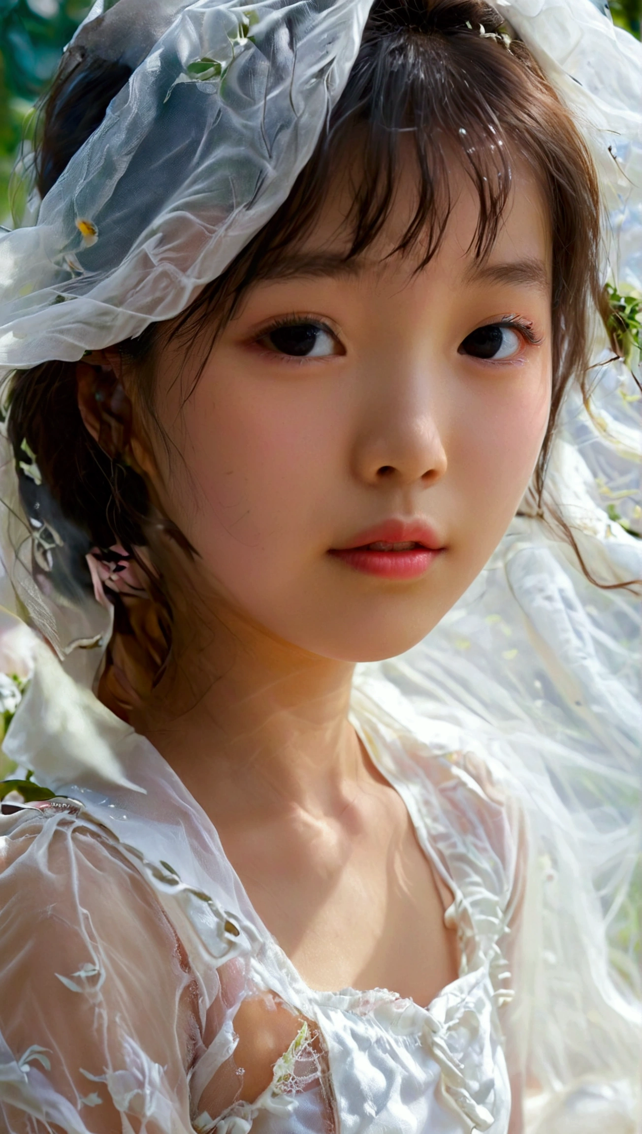 Prettiest asian girl, the cutest girl, sweet girl on the schoolyard, age 7 with beautiful small-budding breast, wear white sheer fabric shirt that show off her beautiful body, sheer fabric, translucent clothes, relaxing, pale skin, juveniles physique, charming adolescents girl,  full-body, from the front, wind blows her skirt