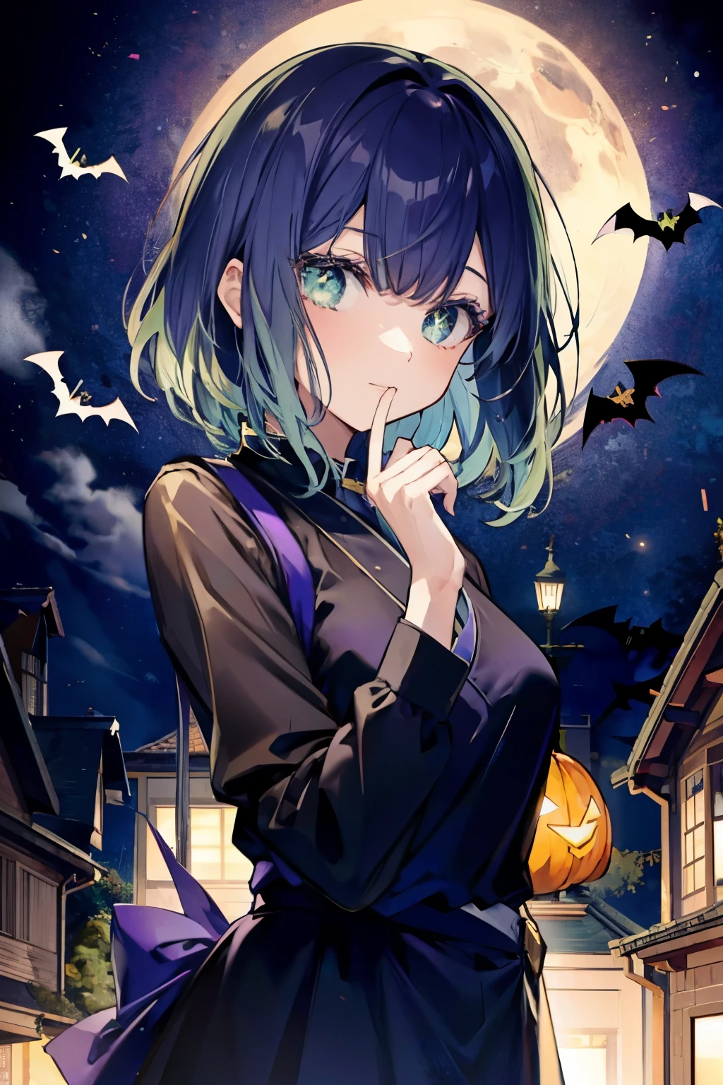 Kurokawa Akane, halloween costume, halloween scenery, best details,
