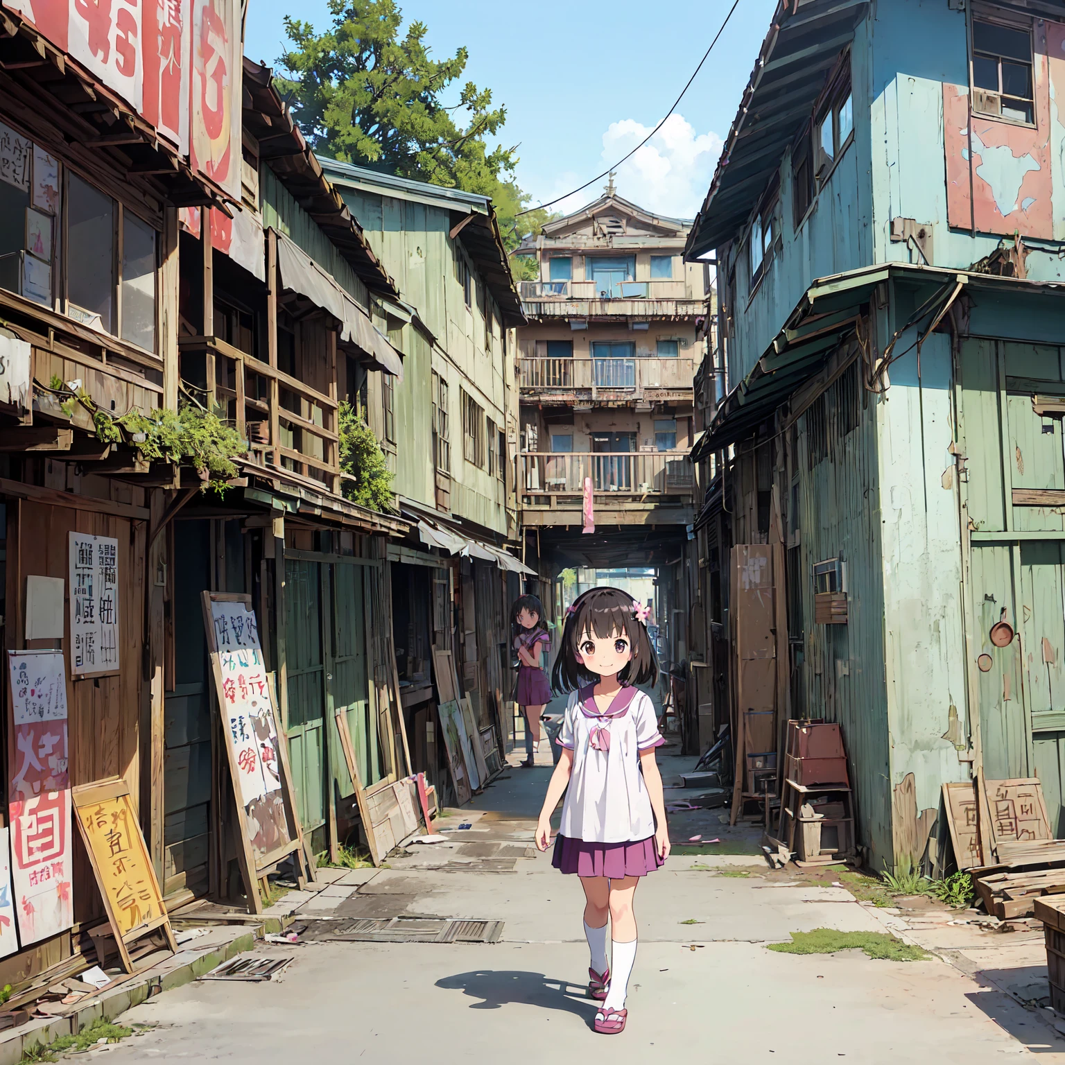 
(masterpiece、Detailed Anime)、((Three cute girls、Three elementary school girls、Summer clothes、にぎやかでfun))、( old and dirty stairs in the housing complex、Abandoned Port Town、General store、Battleship Island:1.2、Vending machines、garbage、Use waterways)、(Poor conditions)、(smile、fun)、smile、 Perfect Anatomy