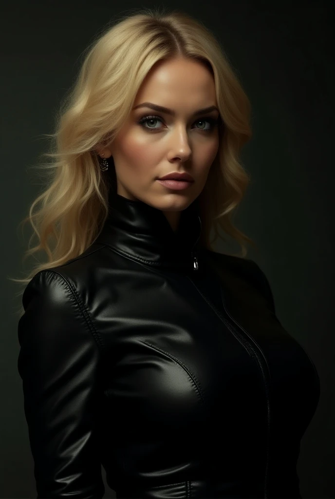 Prompt: Generate a hyper-realistic, cinematic image of a young, attractive woman sitting on a black leather sofa, dressed in sleek, black executive attire. She has a serious and professional expression, with long, straight blonde hair cascading neatly over her shoulders. Her facial features are finely detailed, reflecting elegance and confidence. Lighting: Apply cinematic lighting with a soft, diffused key light to highlight her features and create subtle, natural shadows. The lighting should add depth and dimension, emphasizing the texture of her attire and the contours of her face. Pose: She should be seated in a poised and confident manner, with a straight posture that conveys authority. Her hands can rest naturally on her lap or on the armrest of the sofa, reinforcing her composed demeanor. Background: The background should be a modern, minimalist office or upscale lounge, with muted, neutral tones. The setting should enhance the cinematic quality of the image, ensuring that the focus remains on her professional presence. Camera Angle: Use a slightly low angle to convey power and confidence, with a shallow depth of field to keep the focus sharp on her while softly blurring the background.